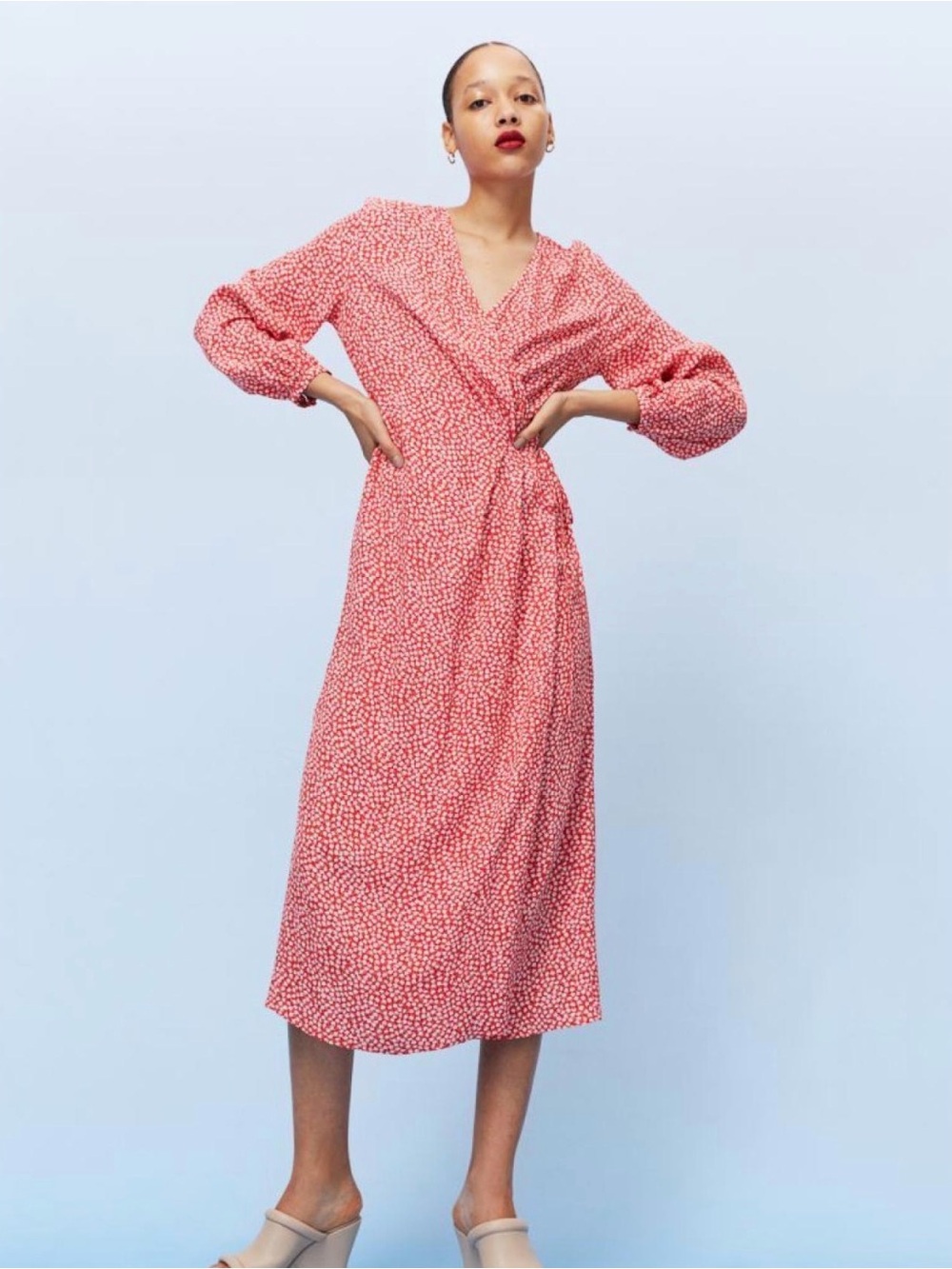 H&M Pink Printed Wrap Midi Dress